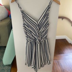 Blue and white striped romper